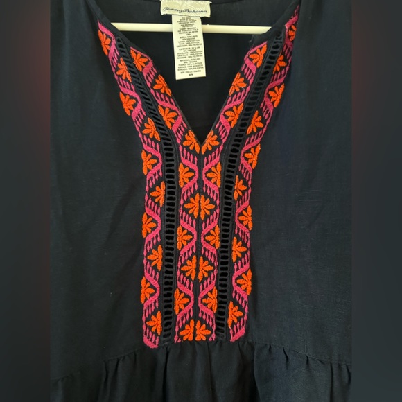 Tommy Bahamas Linen Blend Embroidered Floral Dress with Pockets, M - Picture 5 of 11